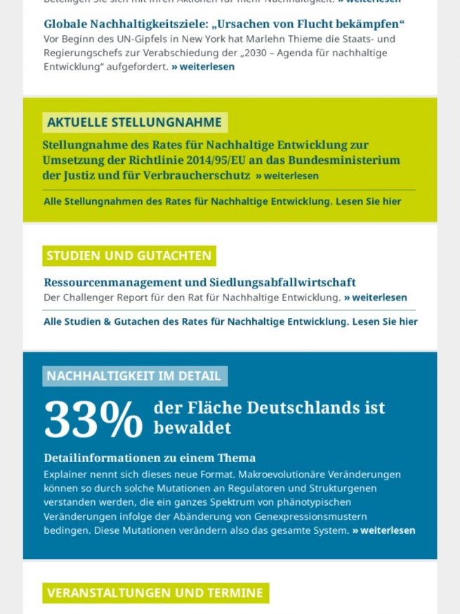 E-Mail-Newsletter des Rats für Nachhaltige Entwicklung