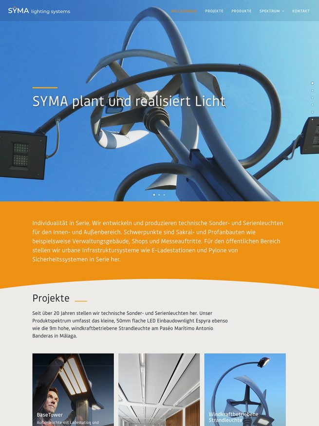 Projekt- und Produktportfolio für SYMA lighting-systems