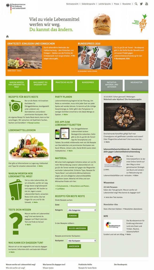 Website der Initiative / Kampagne des Bundesministeriums für Ernährung und Landwirtschaft (BMEL)